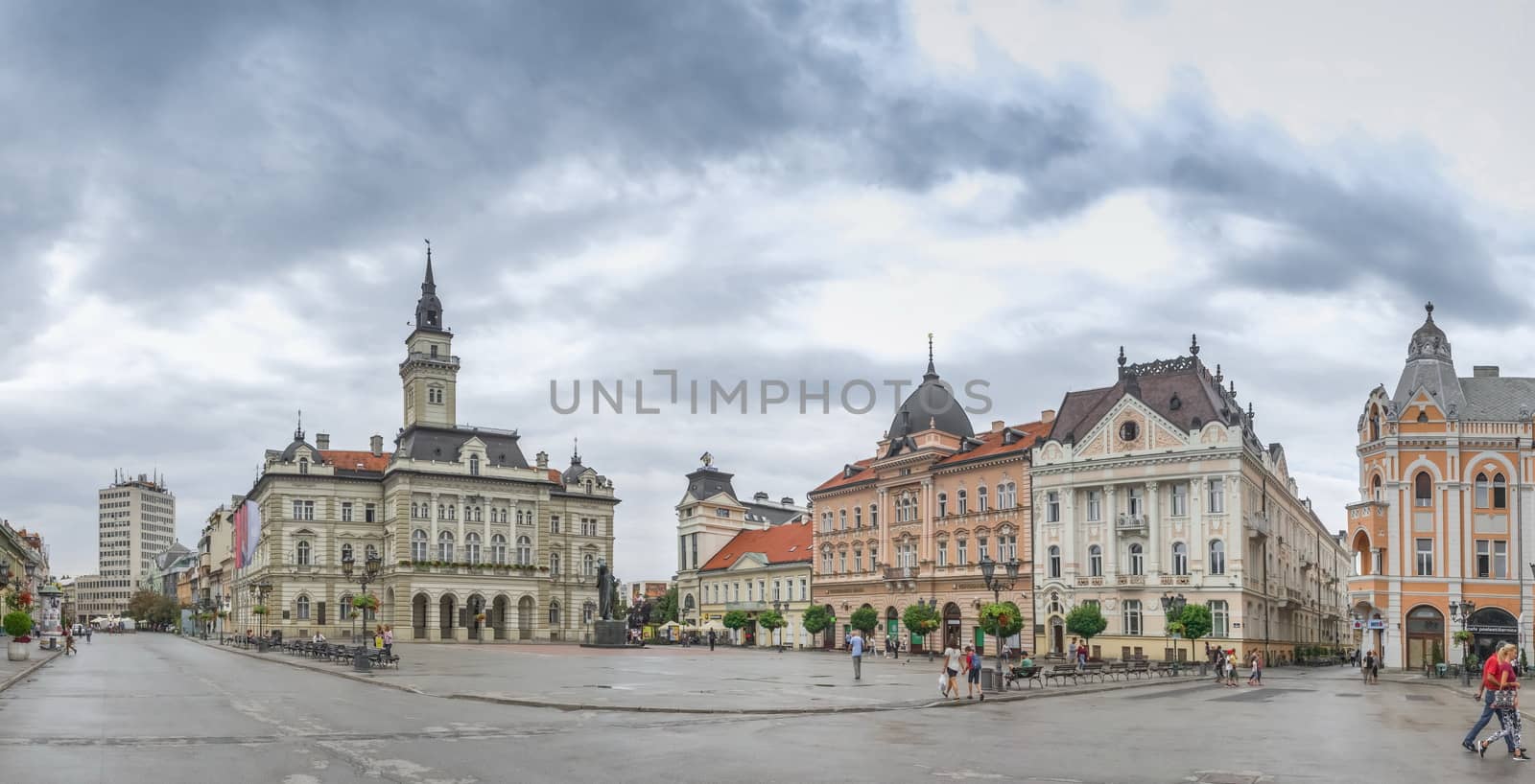 Main square and Church in Novi Sad, Serbia by Multipedia