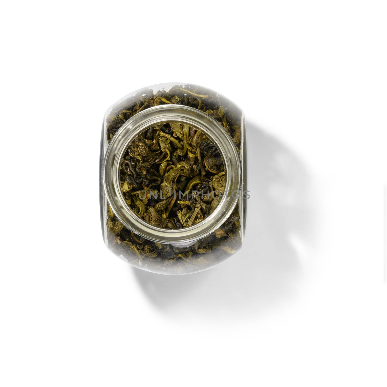 Green tea top view on white background by butenkow