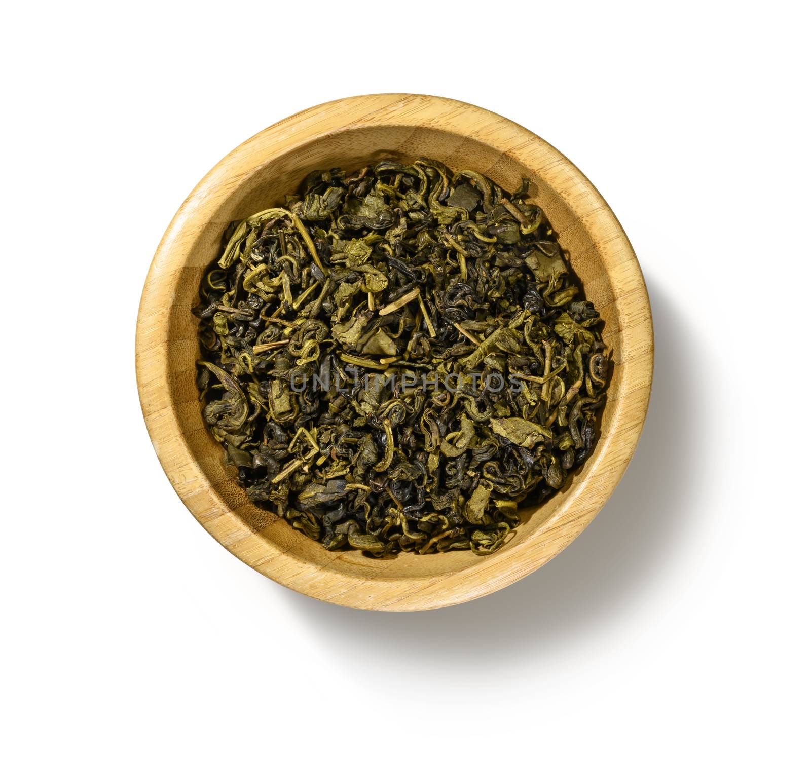 Green tea top view on white background.