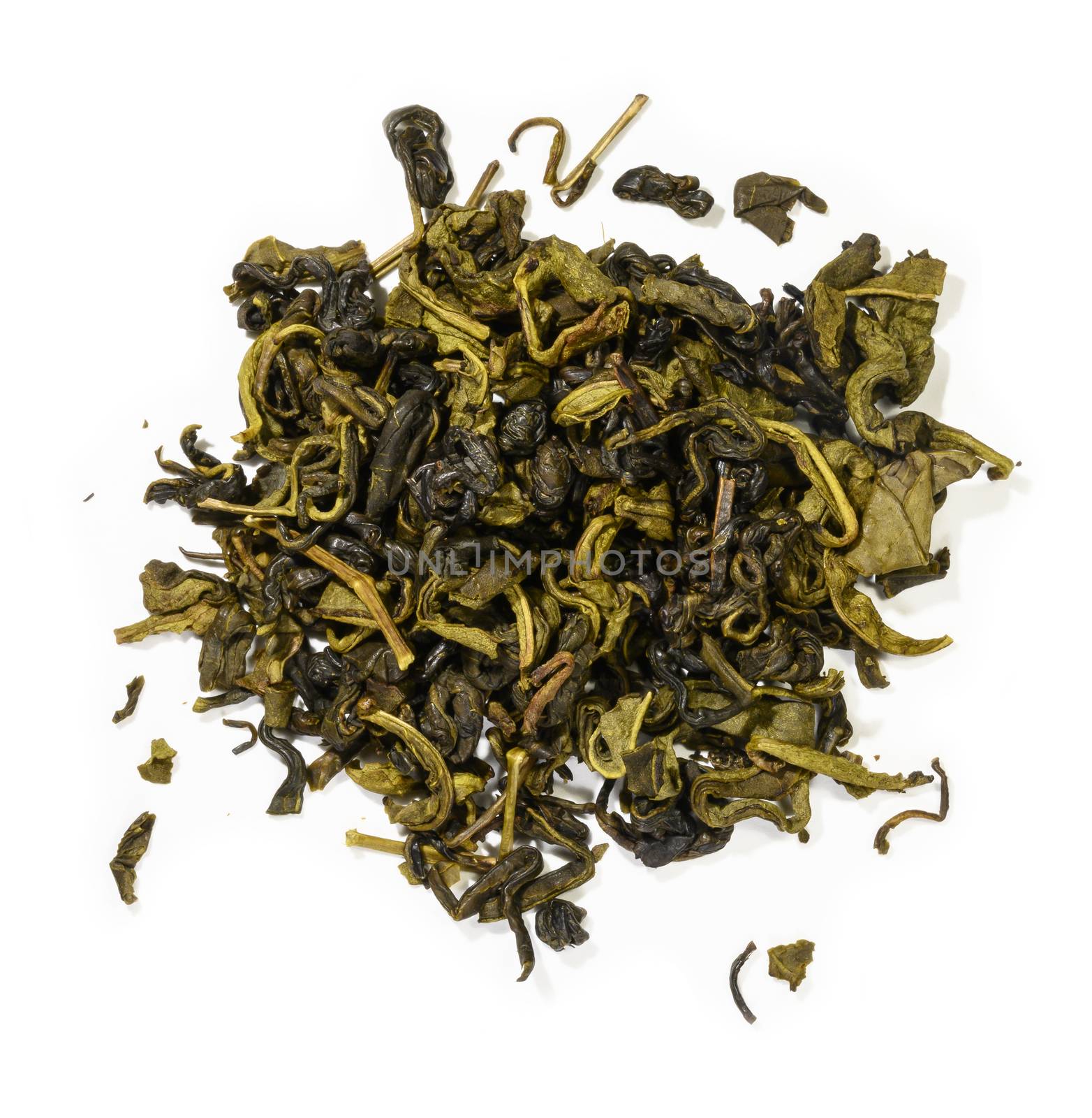 Green tea top view on white background.