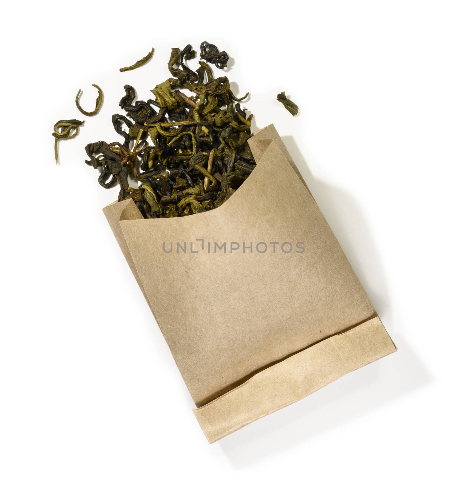 Green tea top view on white background by butenkow
