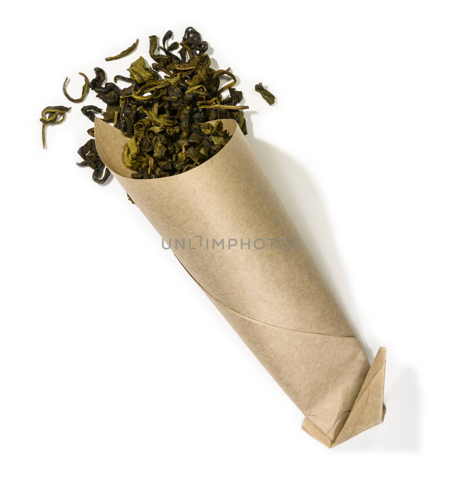 Green tea top view on white background by butenkow