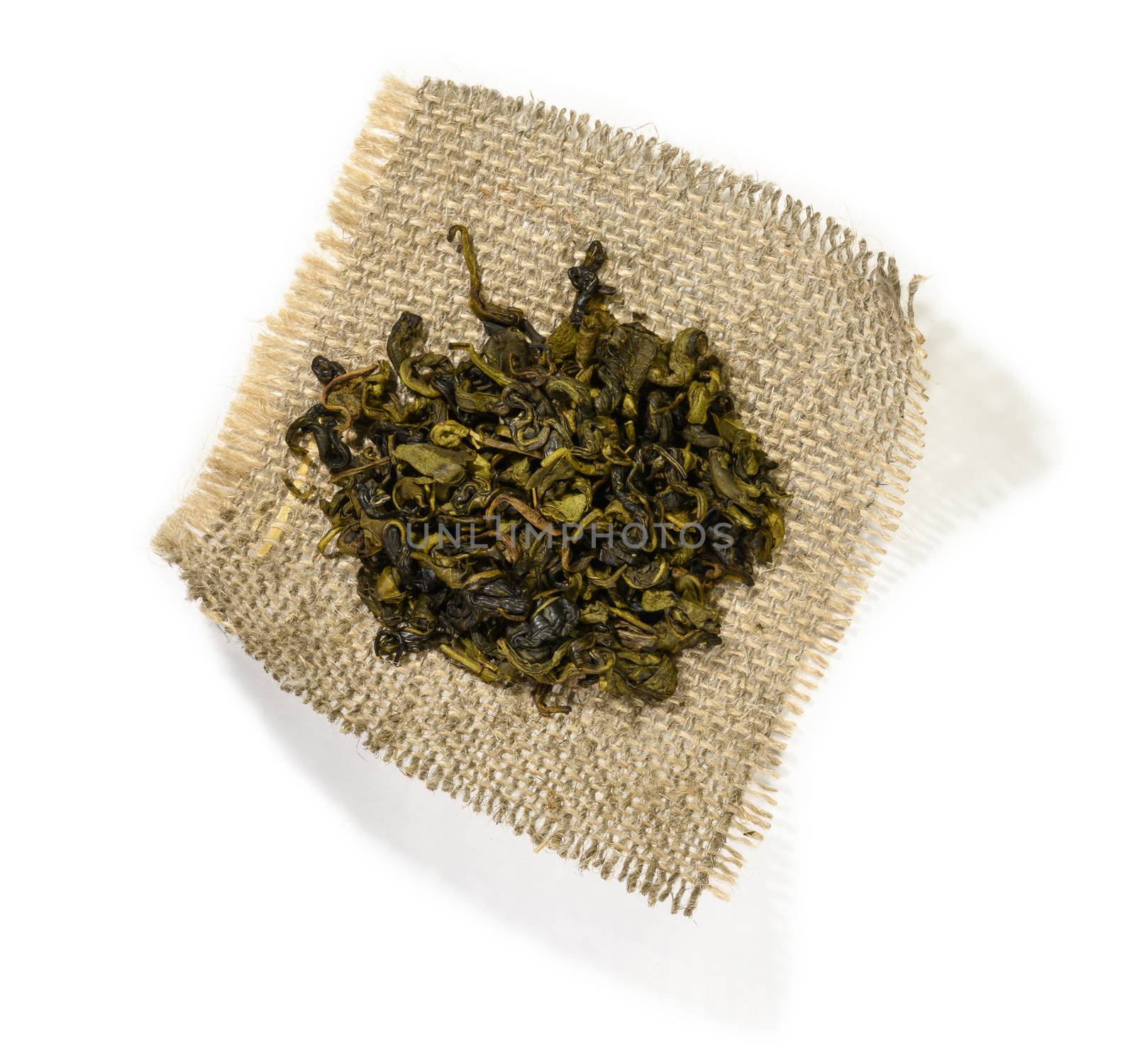 Green tea top view on white background.