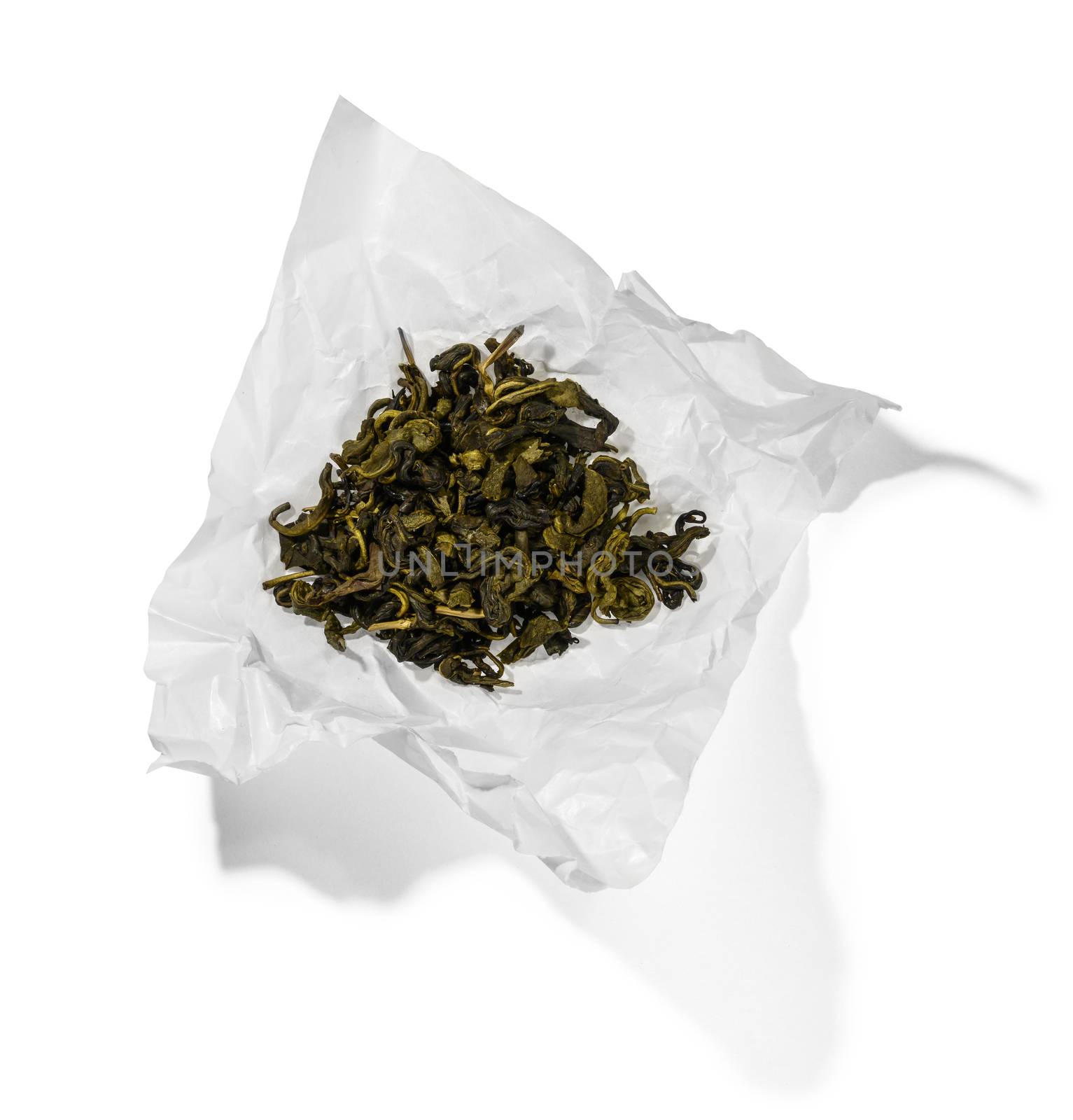 Green tea top view on white background by butenkow