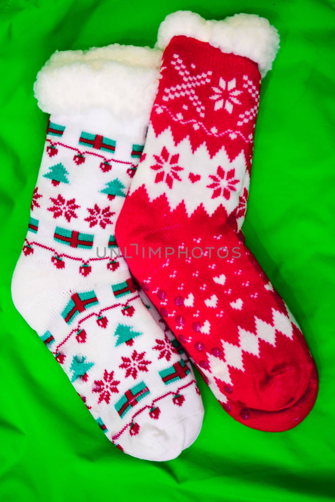 bright colored socks for Christmas or new year gifts and surprises by alexandr_sorokin