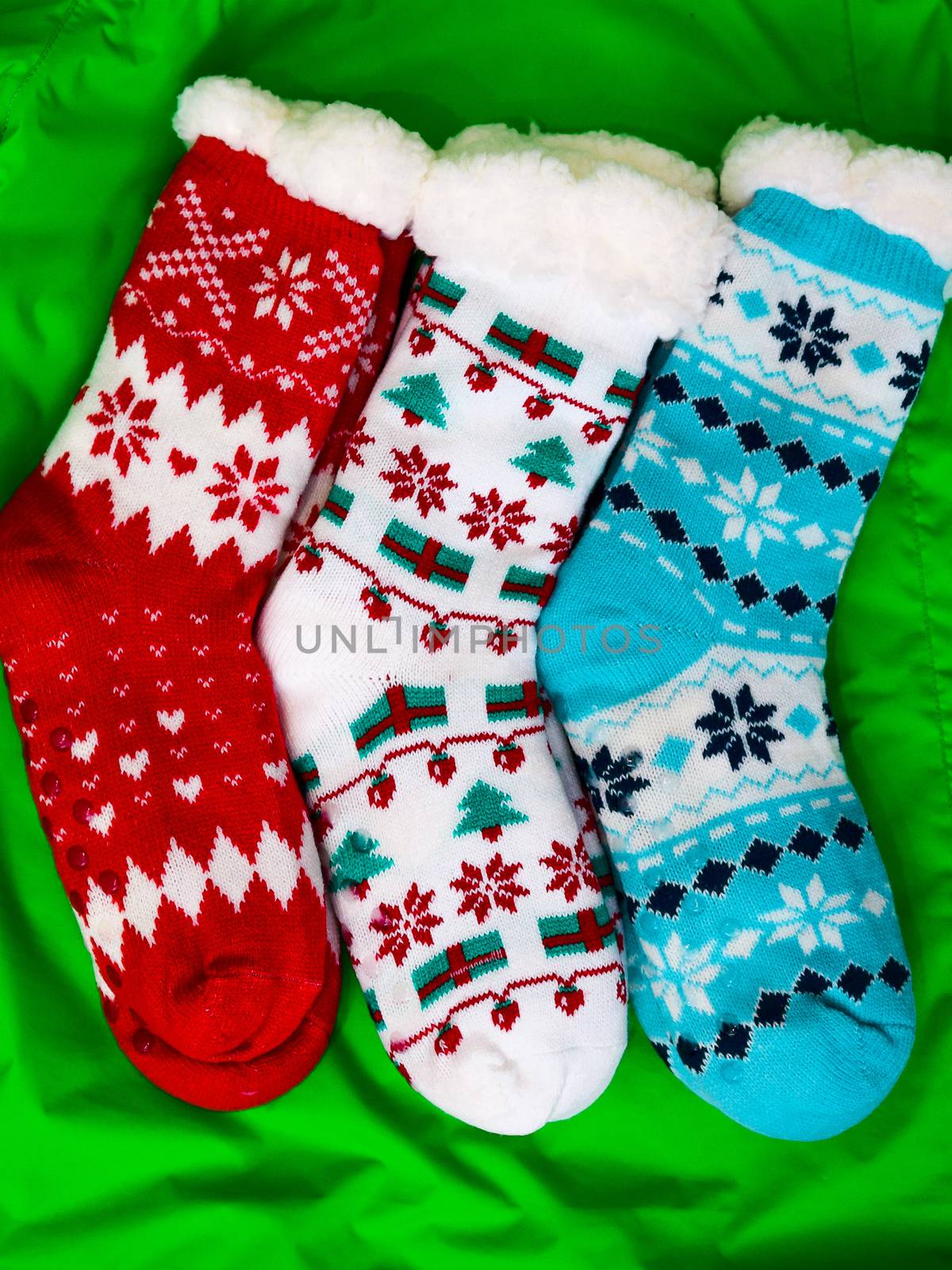 bright colored socks for Christmas or new year gifts and surprises by alexandr_sorokin