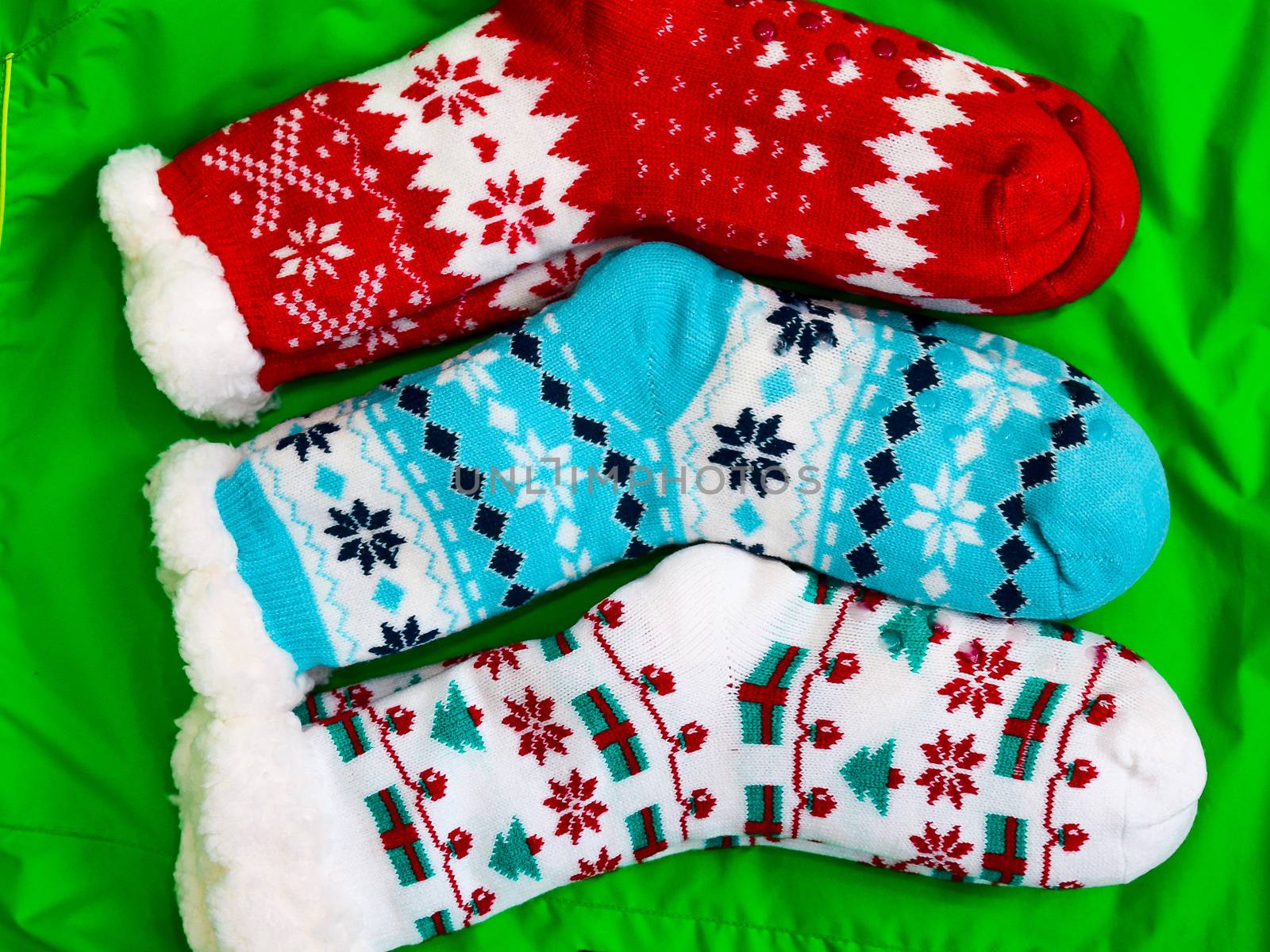 bright colored socks for Christmas or new year gifts and surprises by alexandr_sorokin