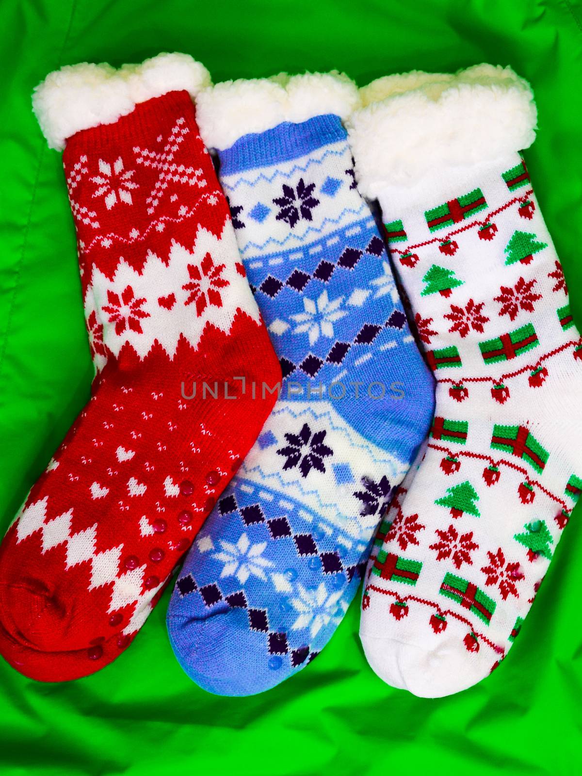 bright colored socks for Christmas or new year gifts and surprises by alexandr_sorokin