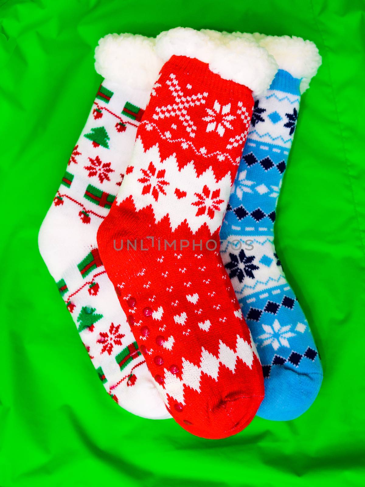 bright colored socks for Christmas or new year gifts and surprises by alexandr_sorokin