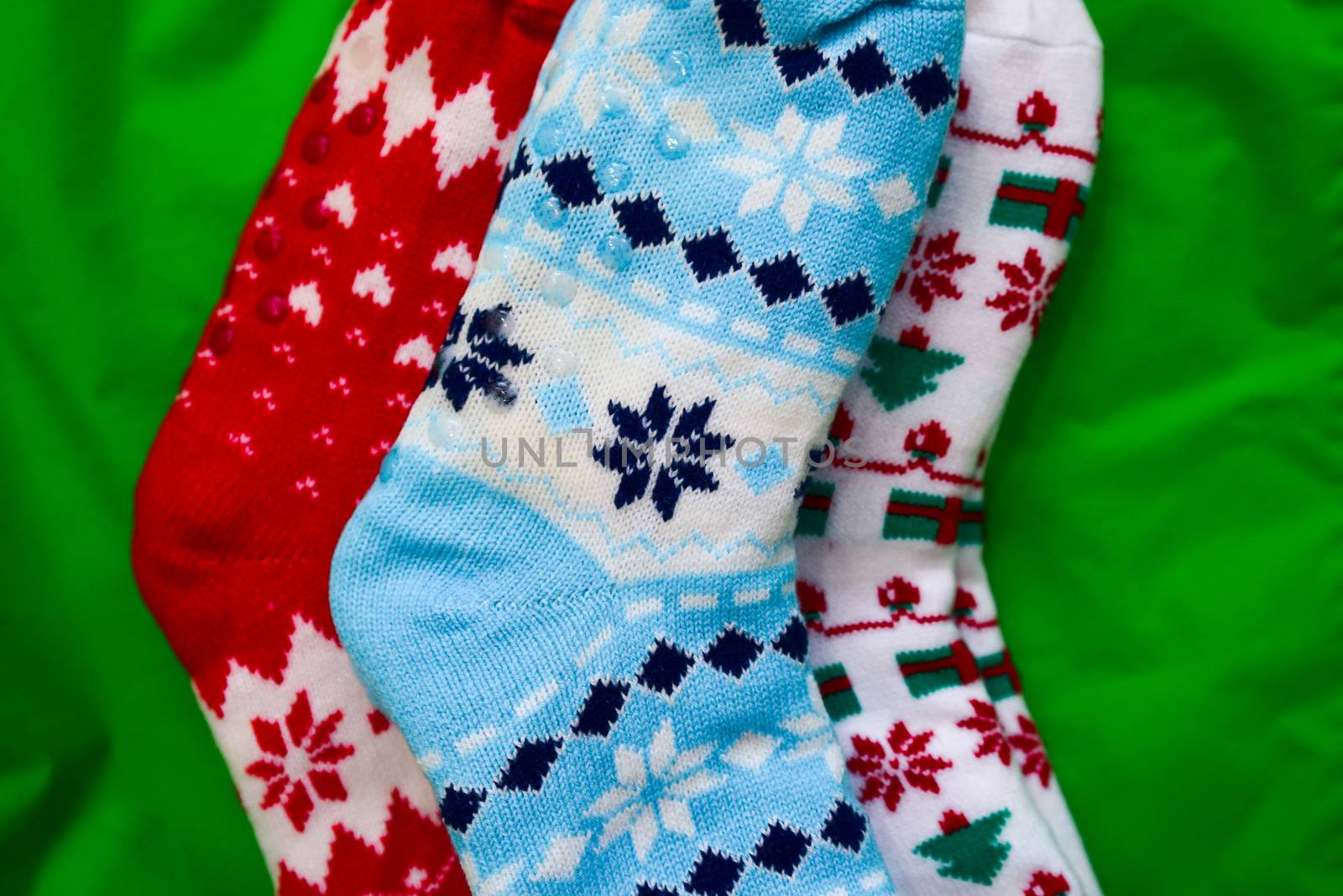 bright colored socks for Christmas or new year gifts and surprises by alexandr_sorokin