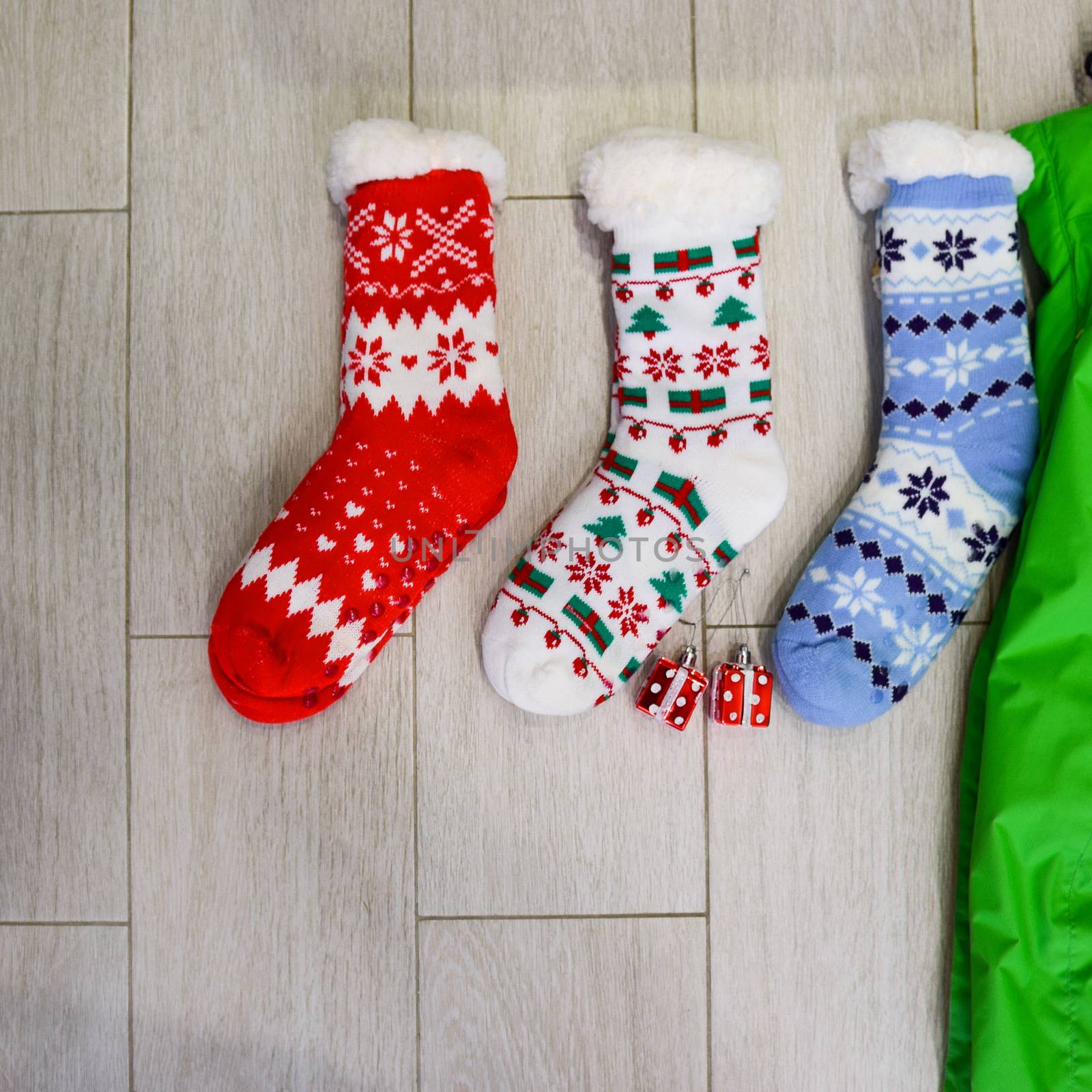 bright colored socks for Christmas or new year gifts and surprises by alexandr_sorokin