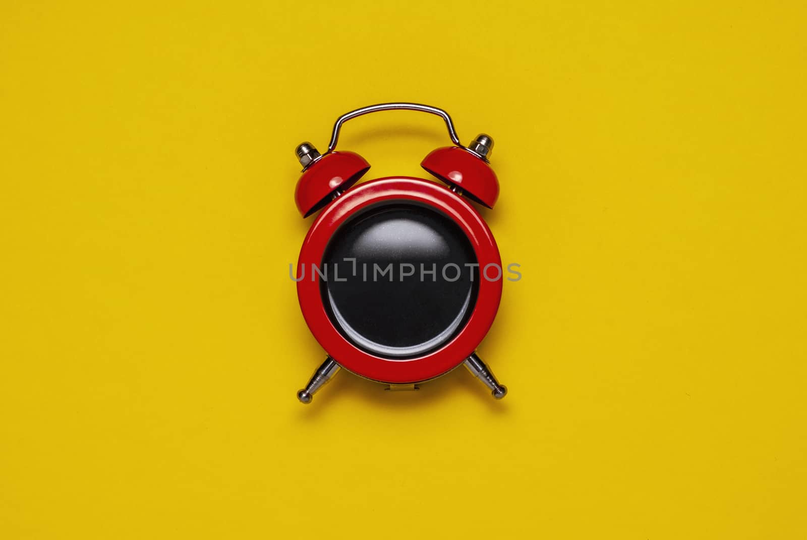 Red coffee alarm clock with bells, copy space by sergii_gnatiuk