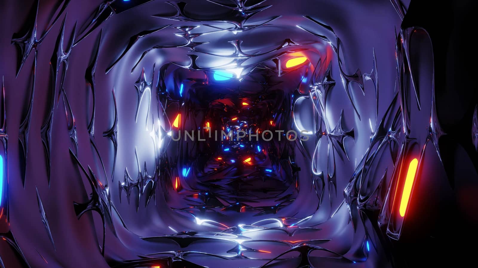 endless abstract fantasy elven tunnel corridor with glowing lights and reflective metal contur 3d illustration background wallpaper by tunnelmotions