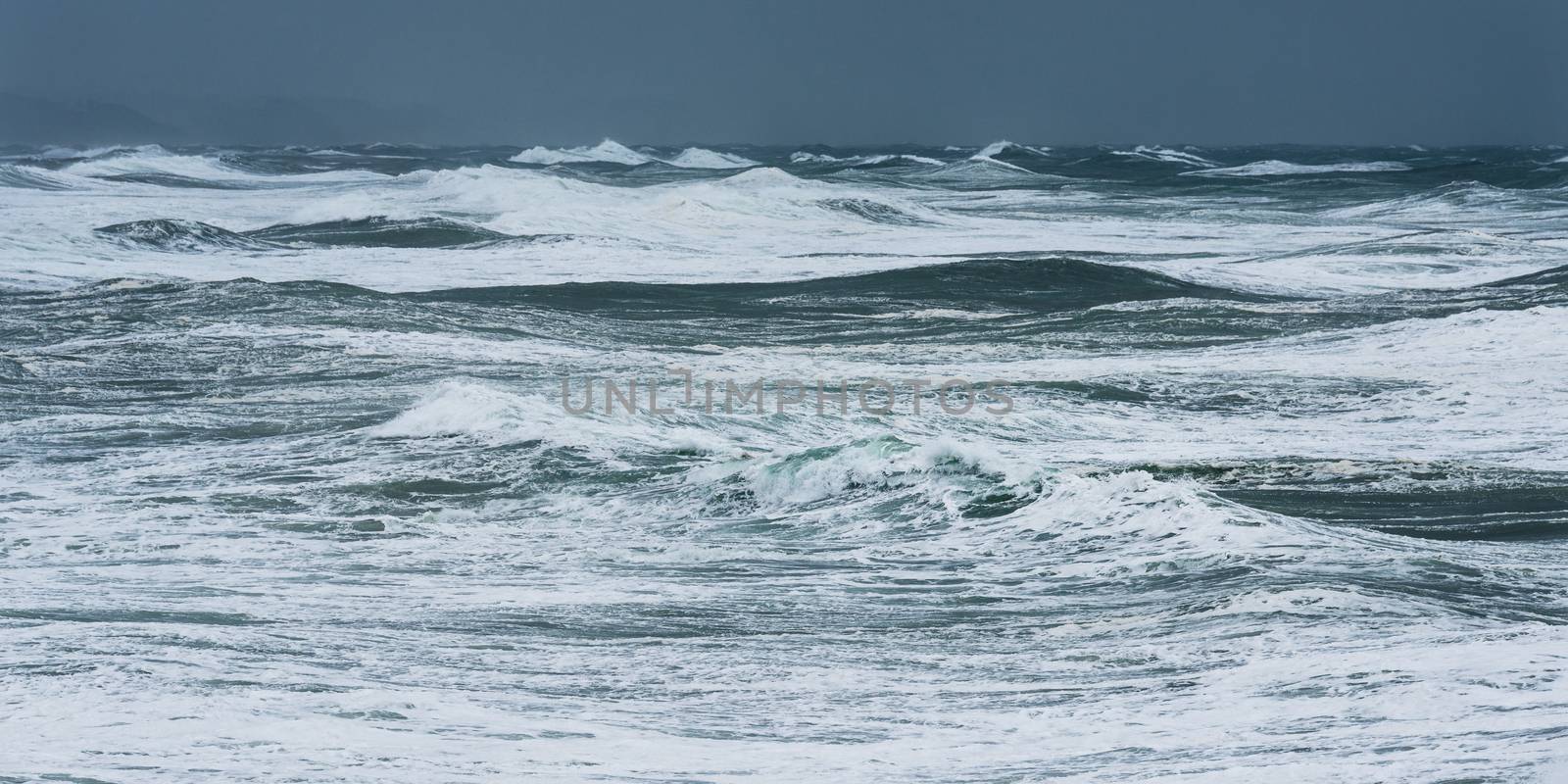 Storm waves in the Atlantic Ocean. Stormy weather in Biarritz, France.