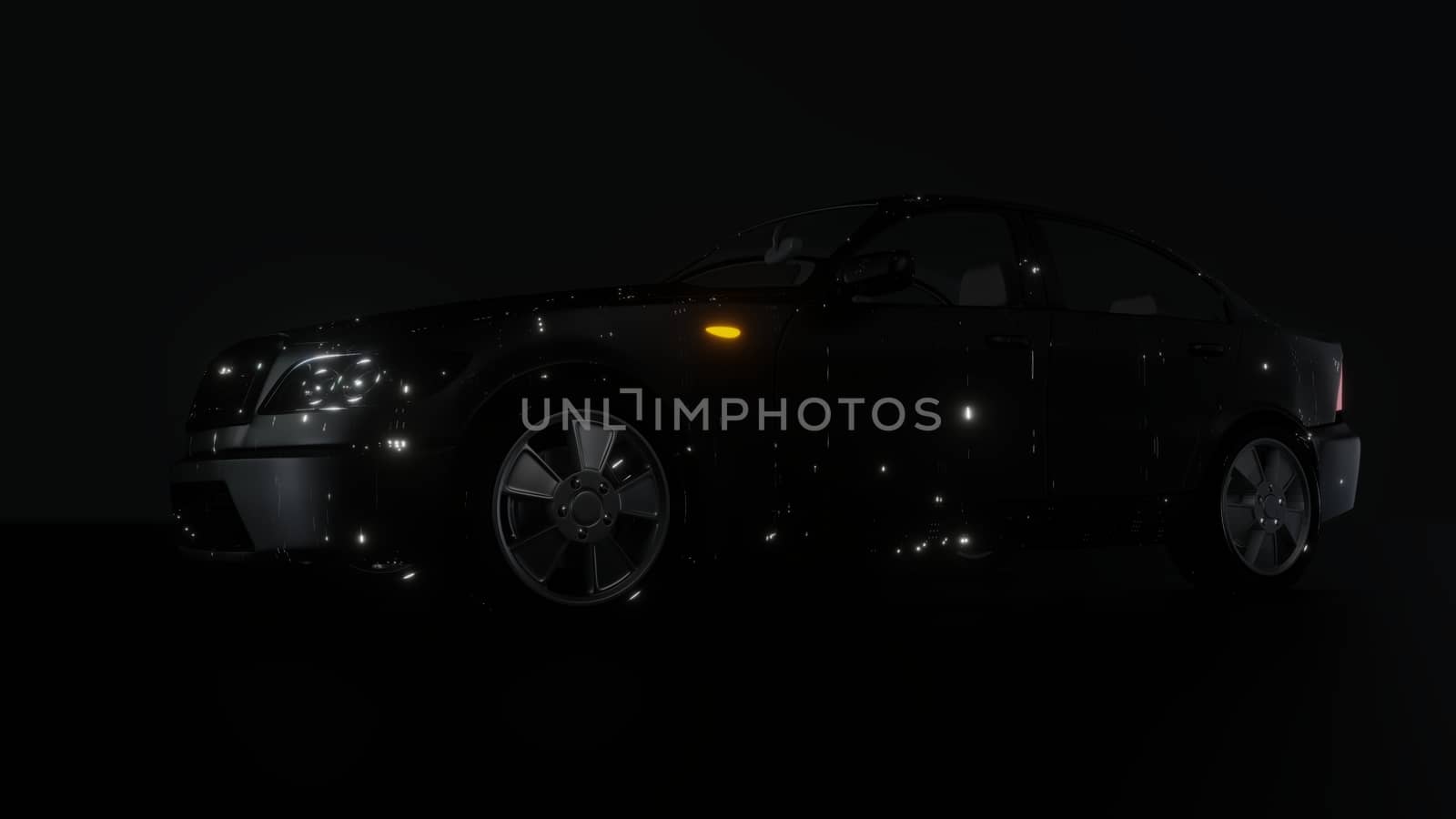 Black Brandless Car on Dark Background. 3D illustration by cherezoff