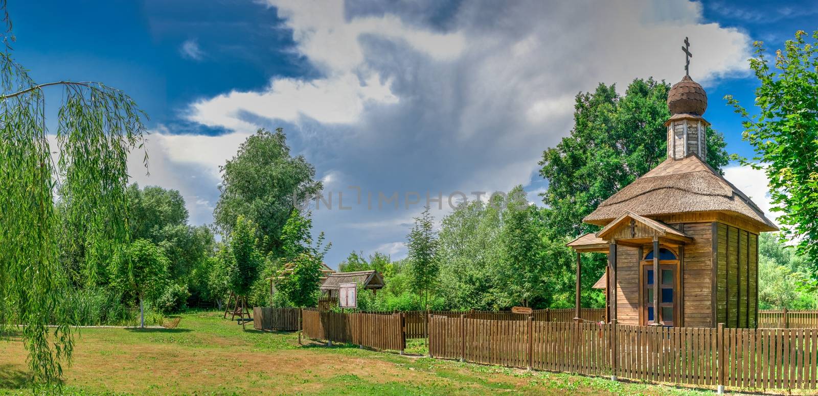 Vilkovo, Ukraine - 06.23.2019. Wooden chapel in the city of Vilkovo, Ukraine