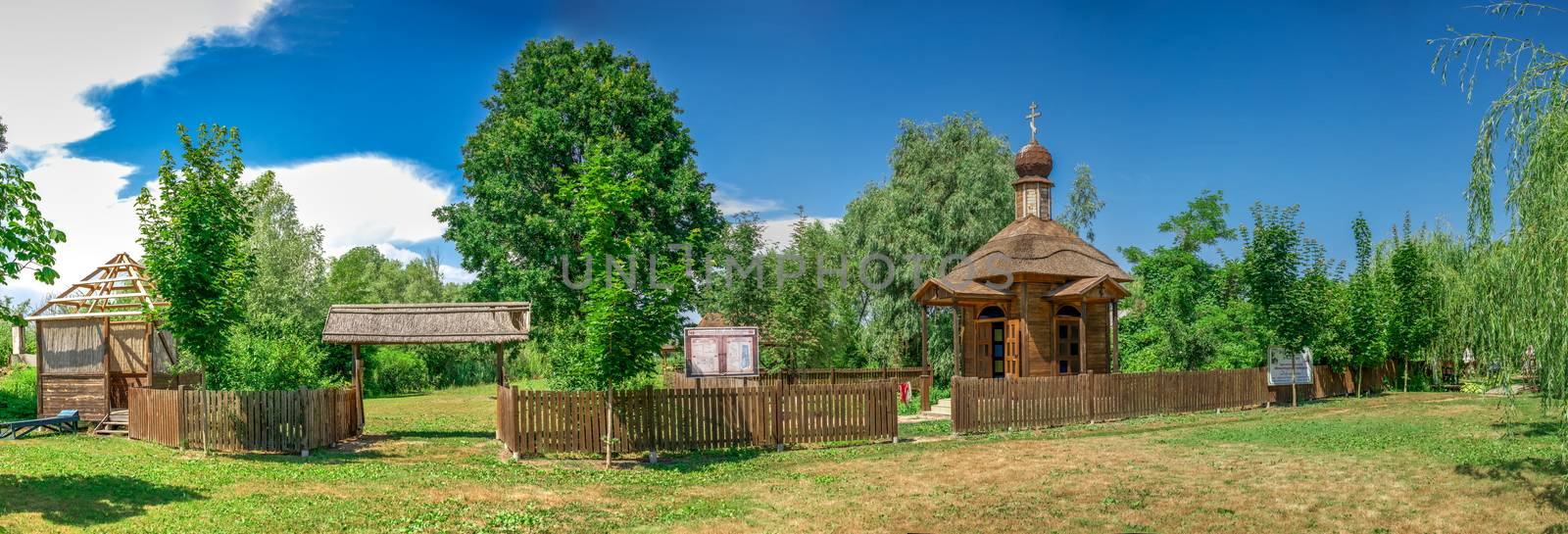 Vilkovo, Ukraine - 06.23.2019. Wooden chapel in the city of Vilkovo, Ukraine