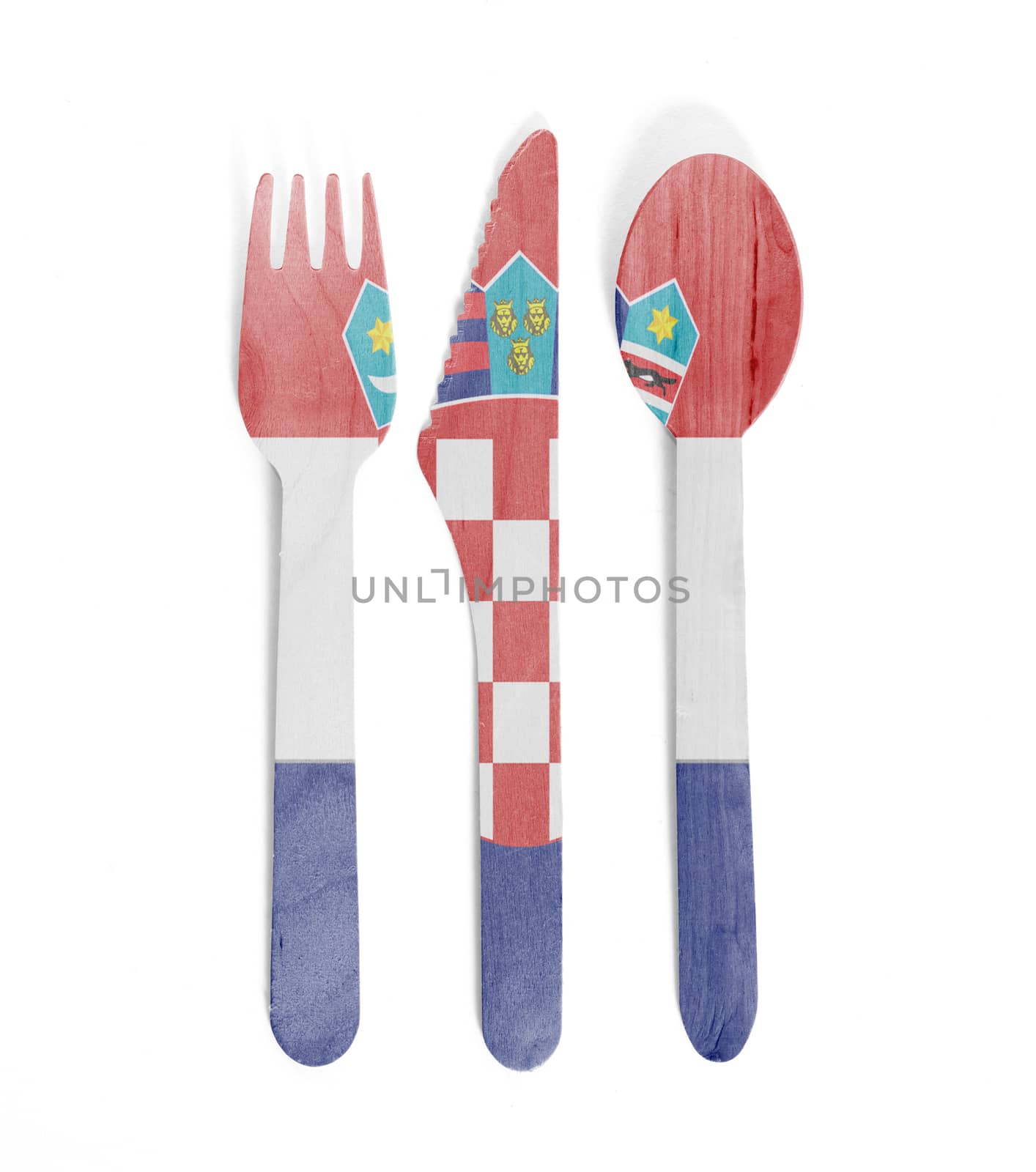 Eco friendly wooden cutlery - Plastic free concept - Isolated - Flag of Croatia