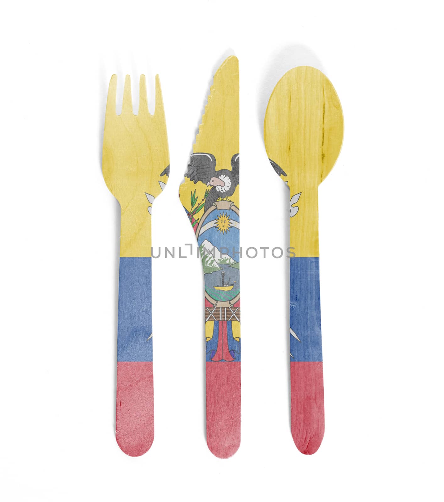 Eco friendly wooden cutlery - Plastic free concept - Flag of Ecu by michaklootwijk