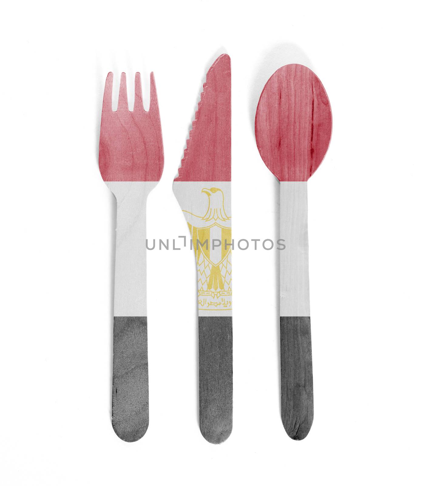 Eco friendly wooden cutlery - Plastic free concept - Isolated - Flag of Egypt