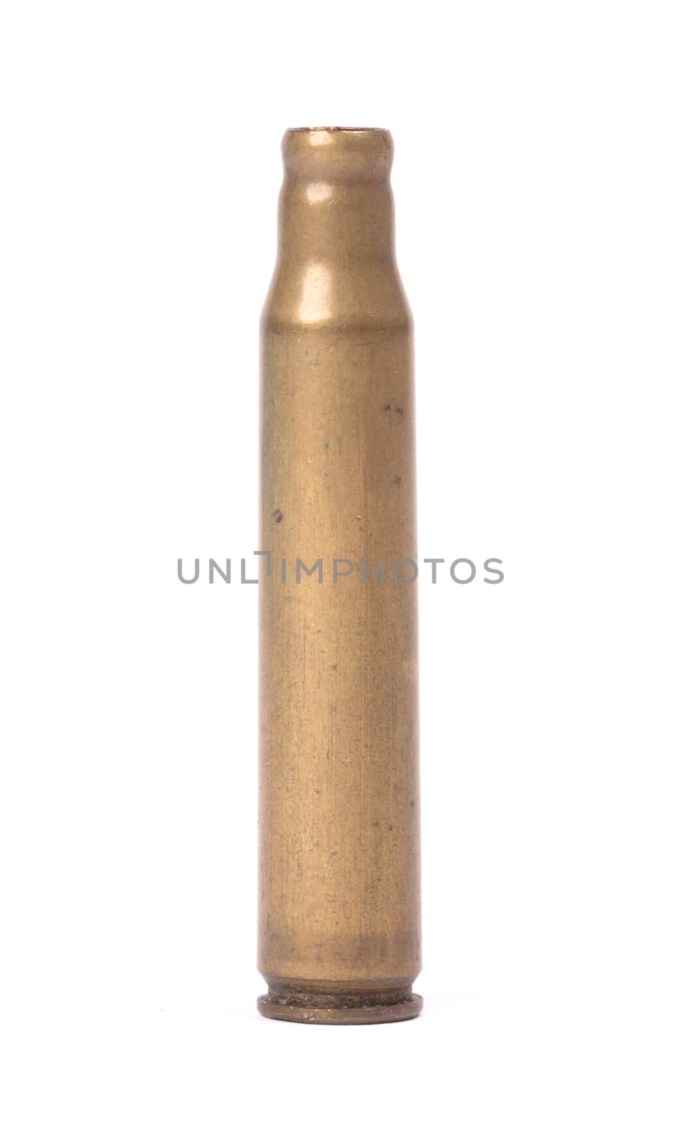 Isolated macro shot of M-16 5. 56mm cartridge by michaklootwijk