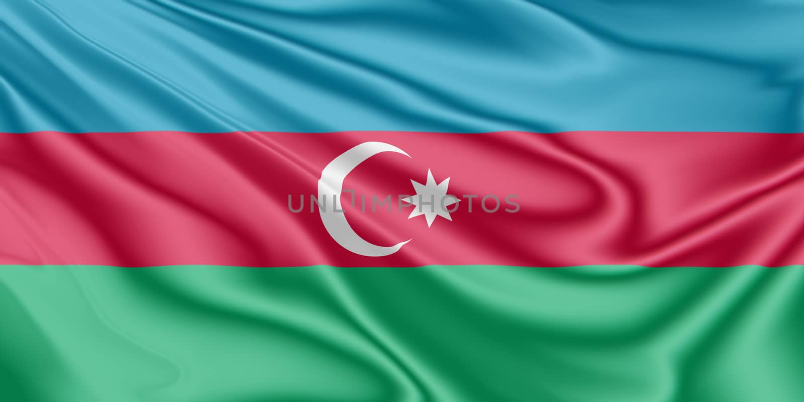 National flag of Azerbaijan floating in the wind