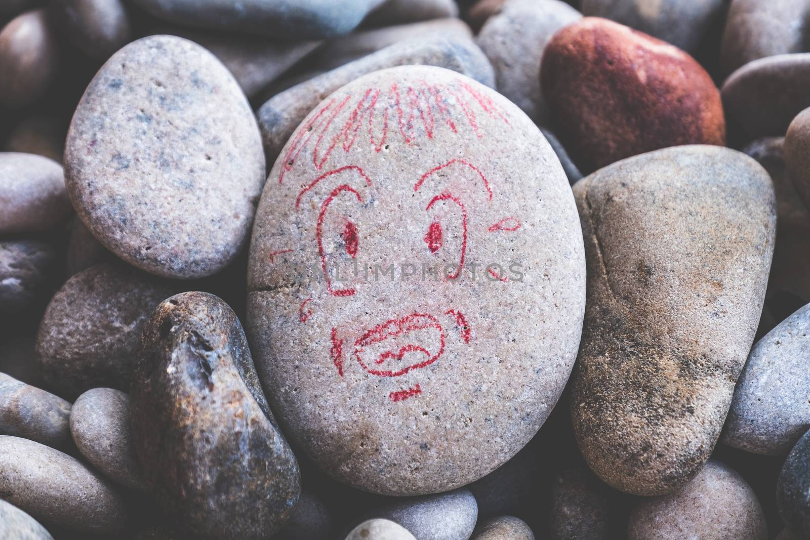 victim of distress attack panic crisis face in trouble ache and despair expression stone draw by LucaLorenzelli