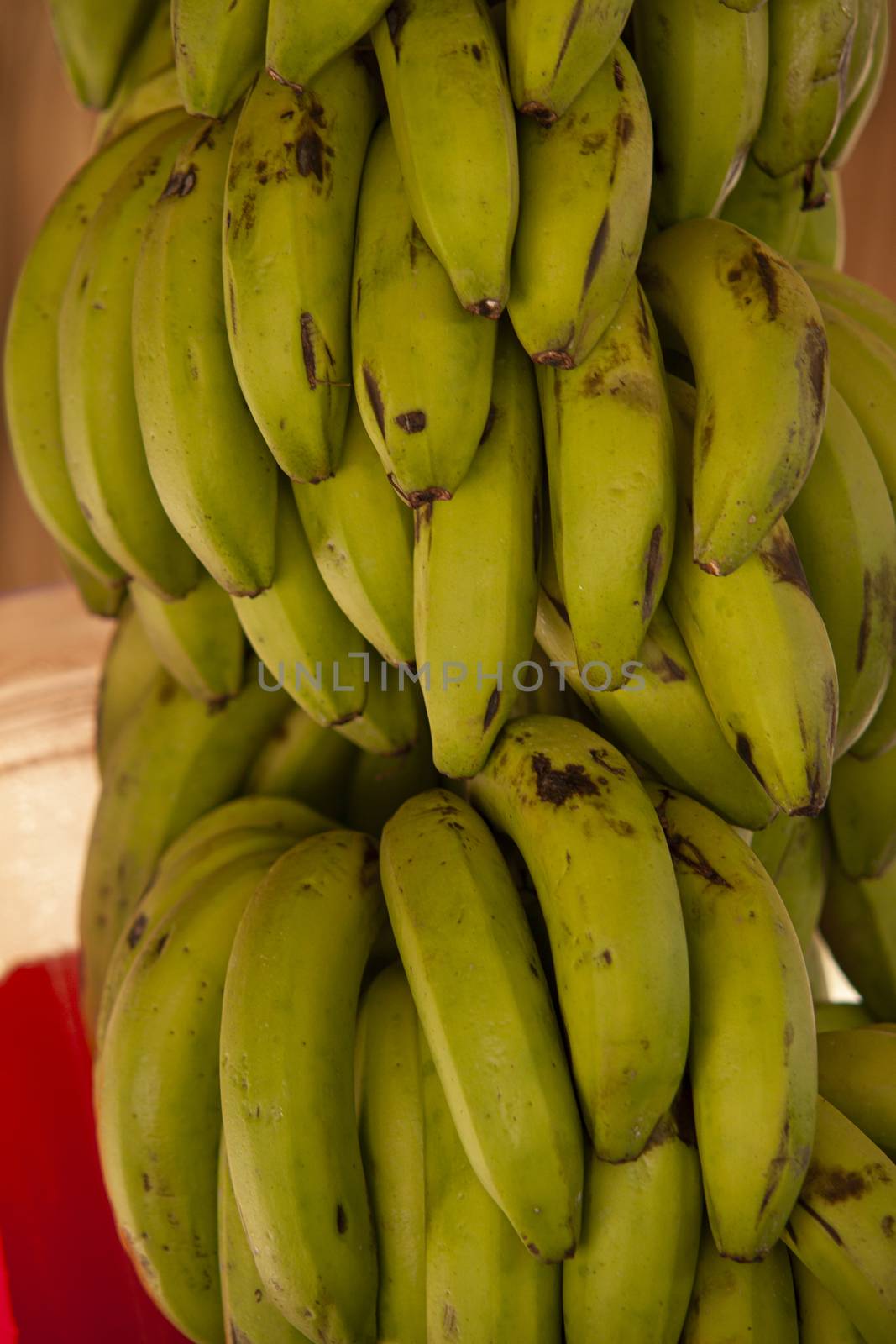 Wicker of bananas ready to eat in caraibic bar