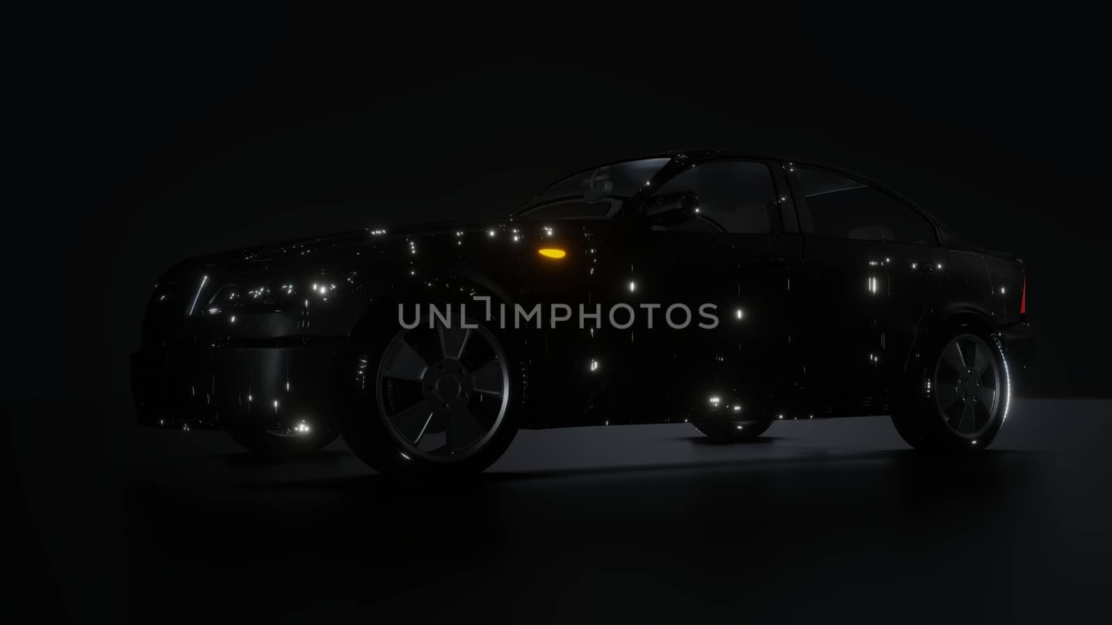 Black Brandless Car on Dark Background. 3D illustration by cherezoff