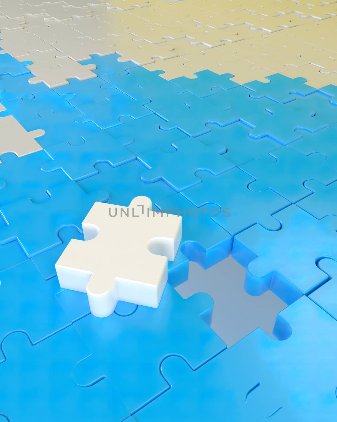 3D illustration,3D rendering,The character is wearing the last piece of the jigsaw puzzle to complete the mission. Includes selection path of floor and background.