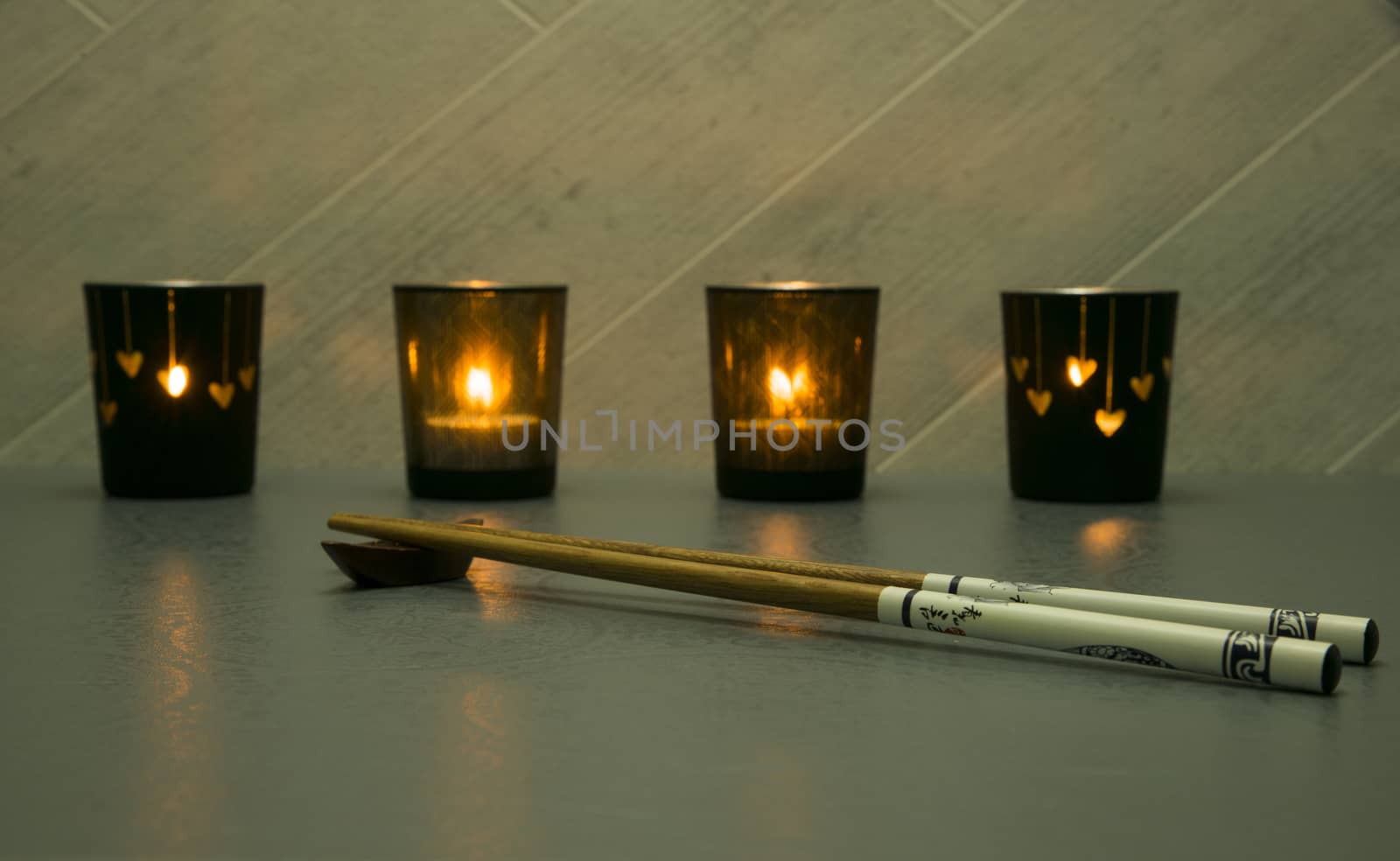 japanese or chines chopsticks with lights at the background