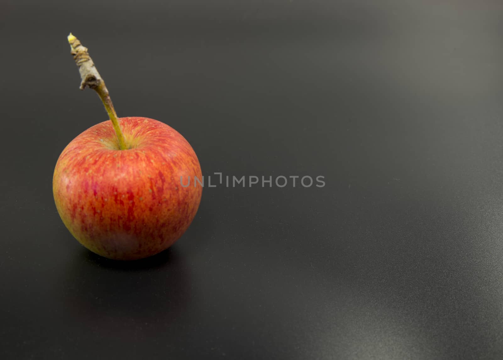 one single red apple on black background