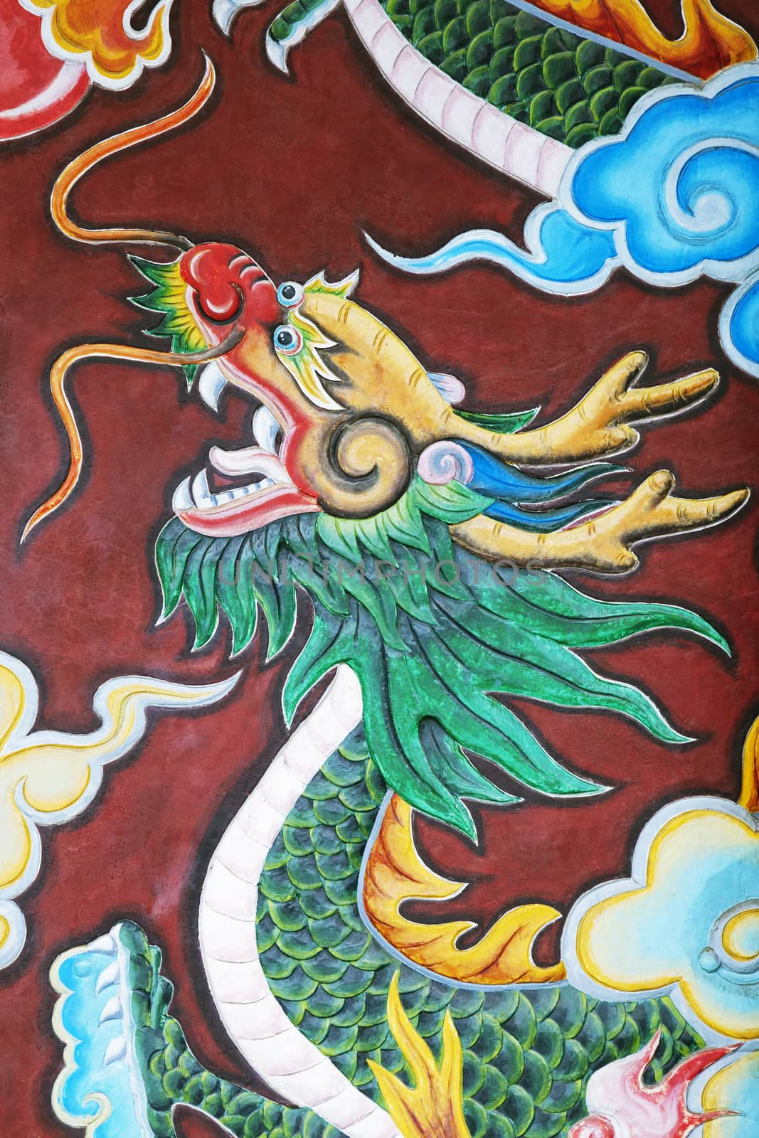 Dragon painted decoration of a temple in Vietnam