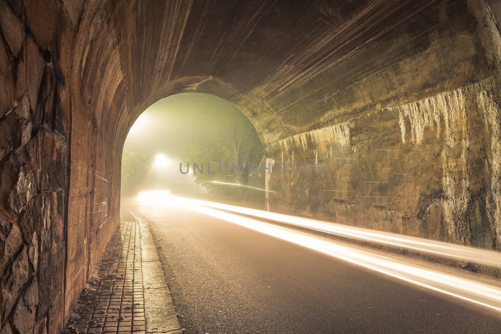 The Tunnel. Way out with spooky mist and fog