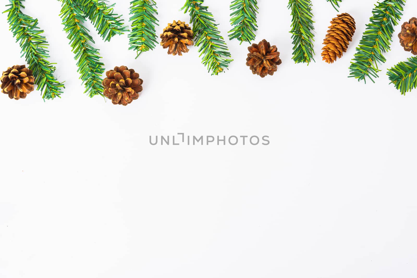 Happy New Year and Christmas day, top view flat lay composition decoration on white background with copy space for your text