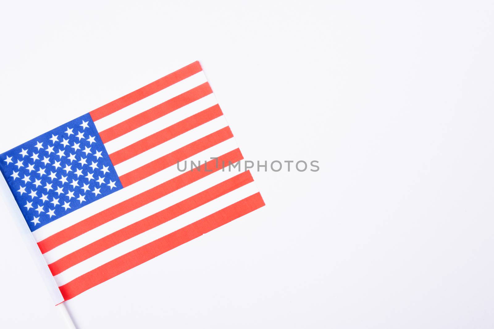 Martin luther king day, flat lay top view, American flag on white background with copy space for your text