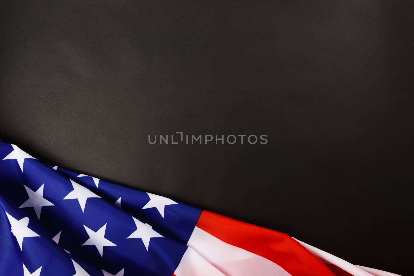 Martin luther king day, flat lay top view, American flag democracy on black background with copy space for your text