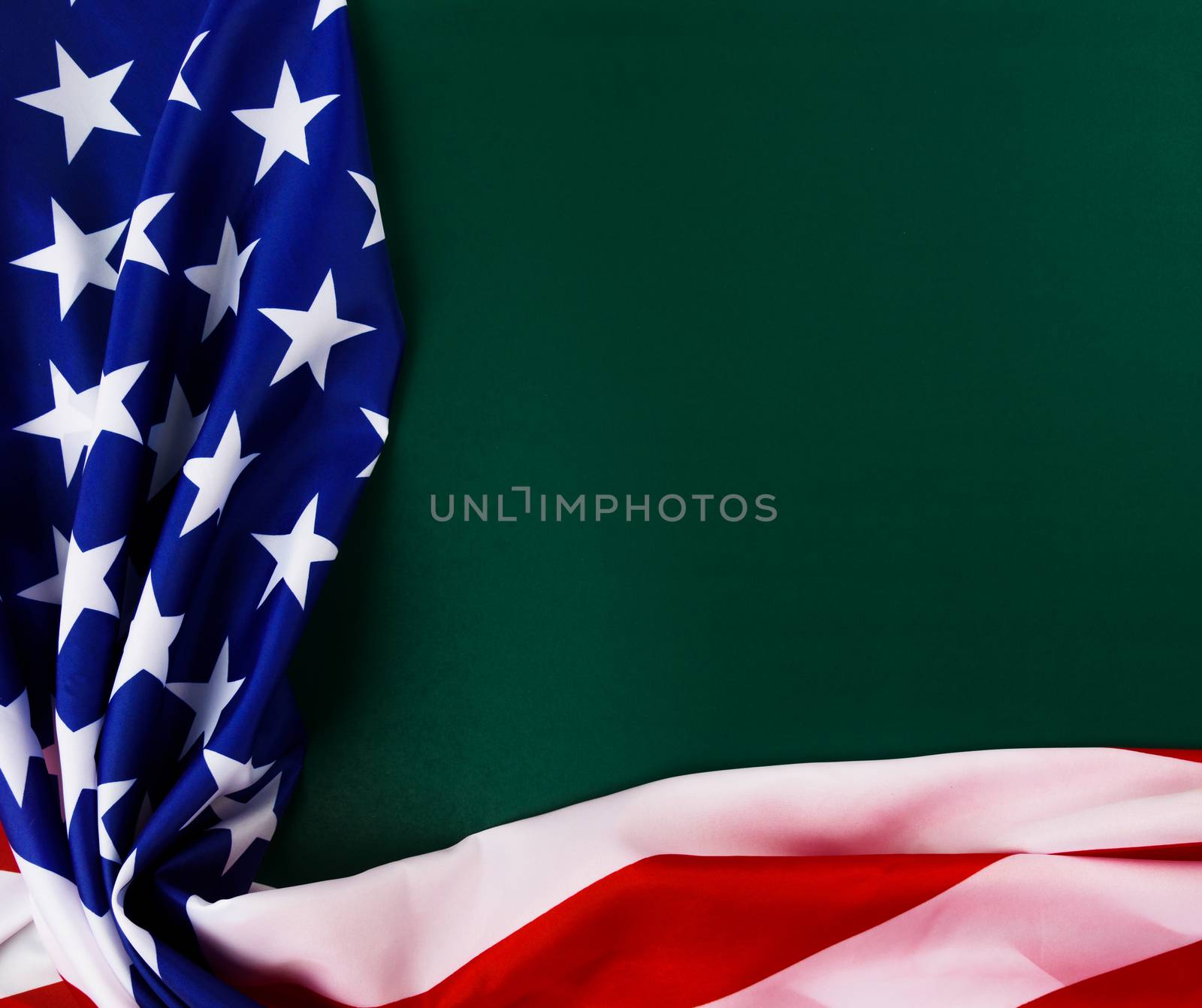 President's Day Concept, flat lay top view, America Flag on Olive green background with copy space for your text
