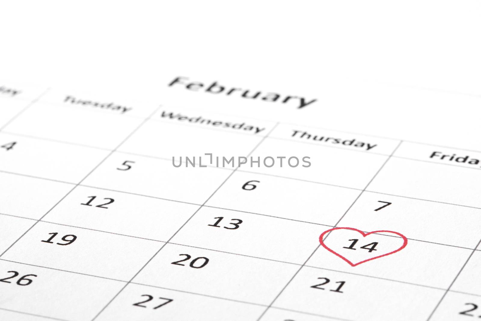 Valentine's day holiday is marked with a heart on the calendar 2020