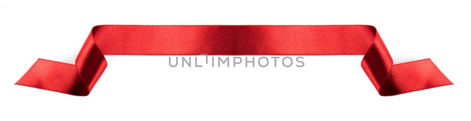 Red satin ribbon banner isolated on white background