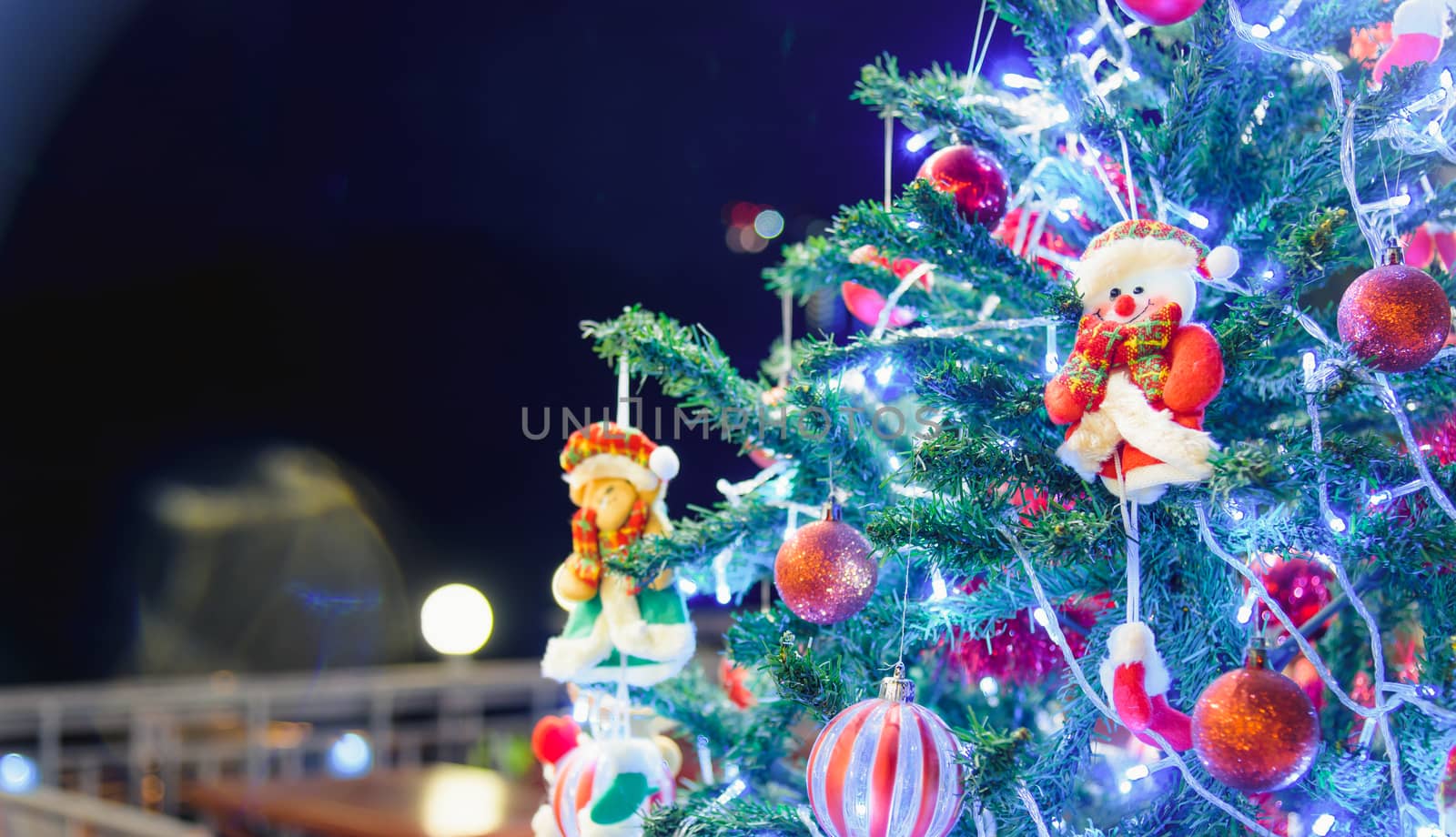 Happy new year or christmas day decorative fir tree with copy space for your text
