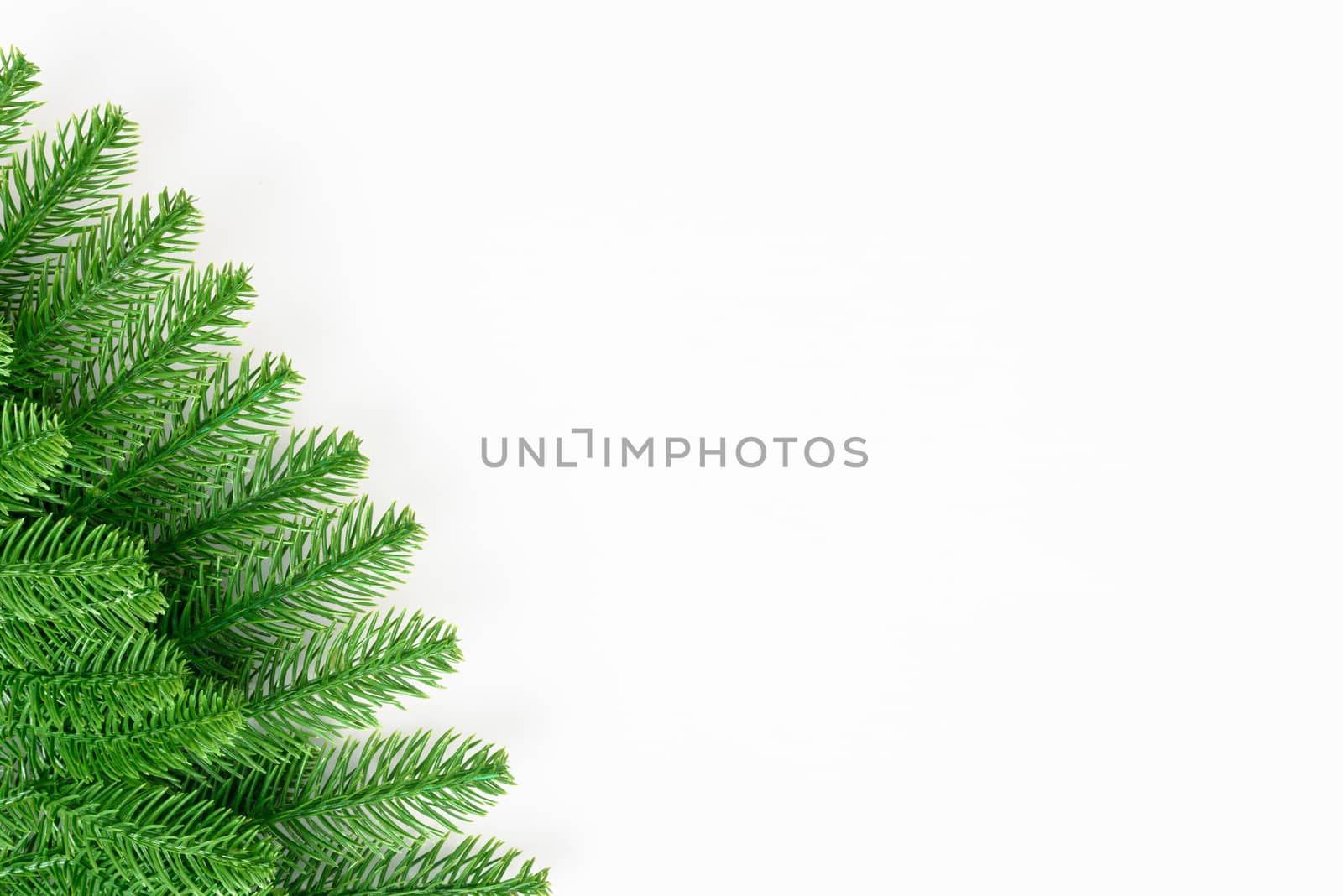 Happy new year or christmas day top view decorative fir tree on white background with copy space for your text