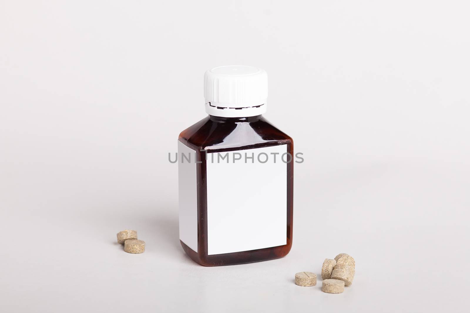 White pills box. Plastic bottles. Drugs box mock-up. Medical blank cardboard. Mockup. Pills bottle by Denys_N