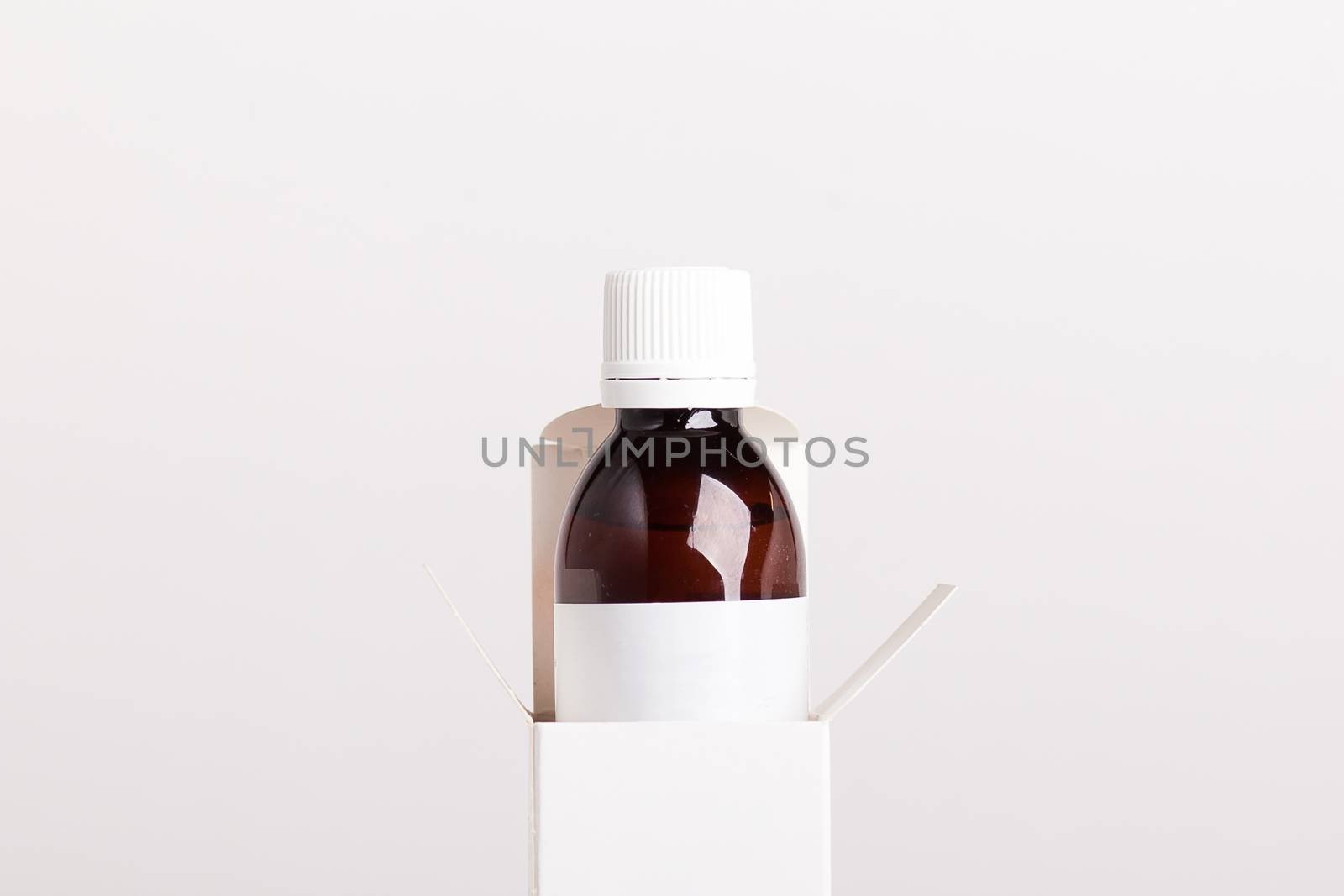 White pills box. Plastic bottles. Drugs box mock-up. Medical blank cardboard. Pills bottle. Mockup.