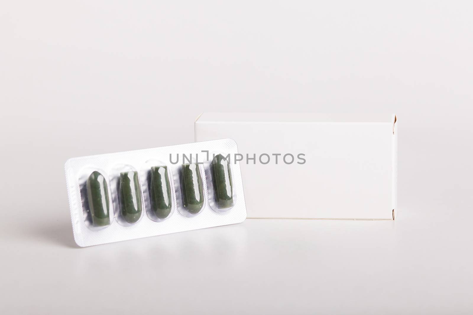 White pills box. Plastic bottles. Drugs box mock-up. Medical blank cardboard. Mockup. Pills bottle by Denys_N