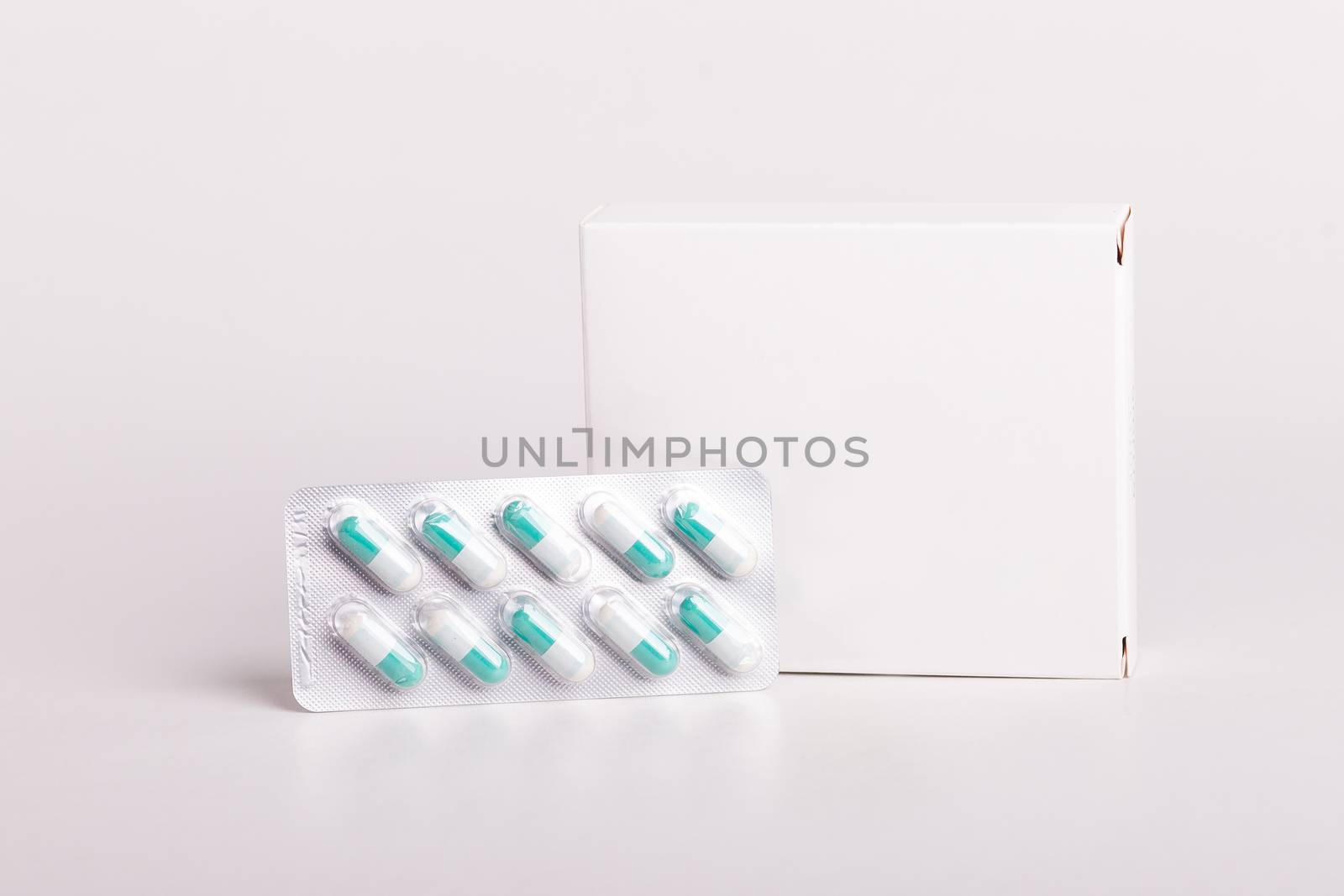 White pills box. Plastic bottles. Drugs box mock-up. Medical blank cardboard. Pills bottle. Mockup.