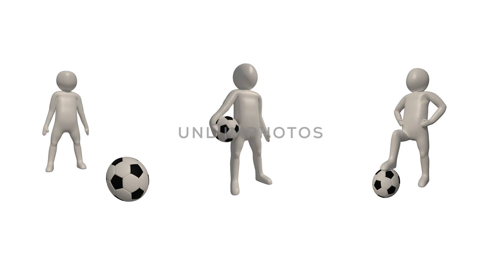 3d illustrator Footballer symbol on white background, 3d rendering of the playing football. Includes selection path.