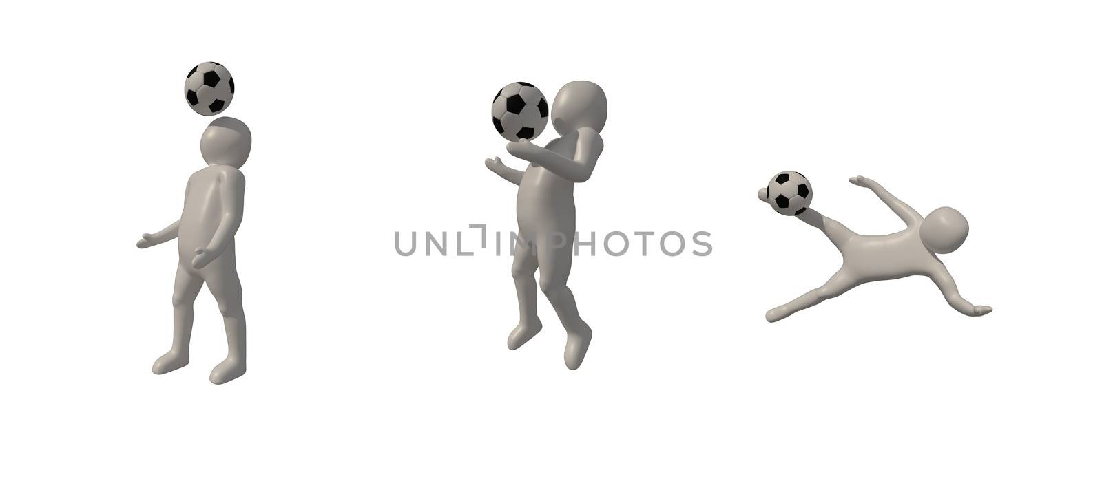 3d illustrator Footballer symbol on white background, 3d rendering of the playing football. Includes selection path.