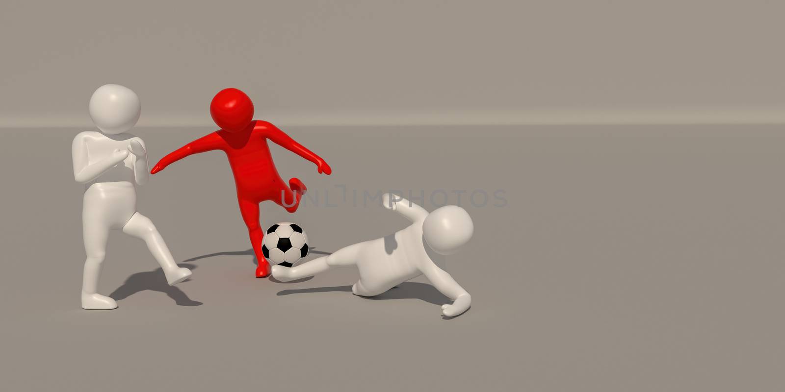 3d illustrator Footballer symbol on white background, 3d rendering of the playing football. Includes selection path.