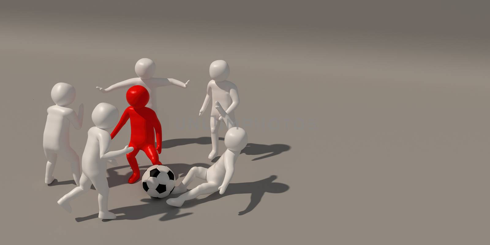 3d illustrator Footballer symbol on white background, 3d rendering of the playing football. Includes selection path.